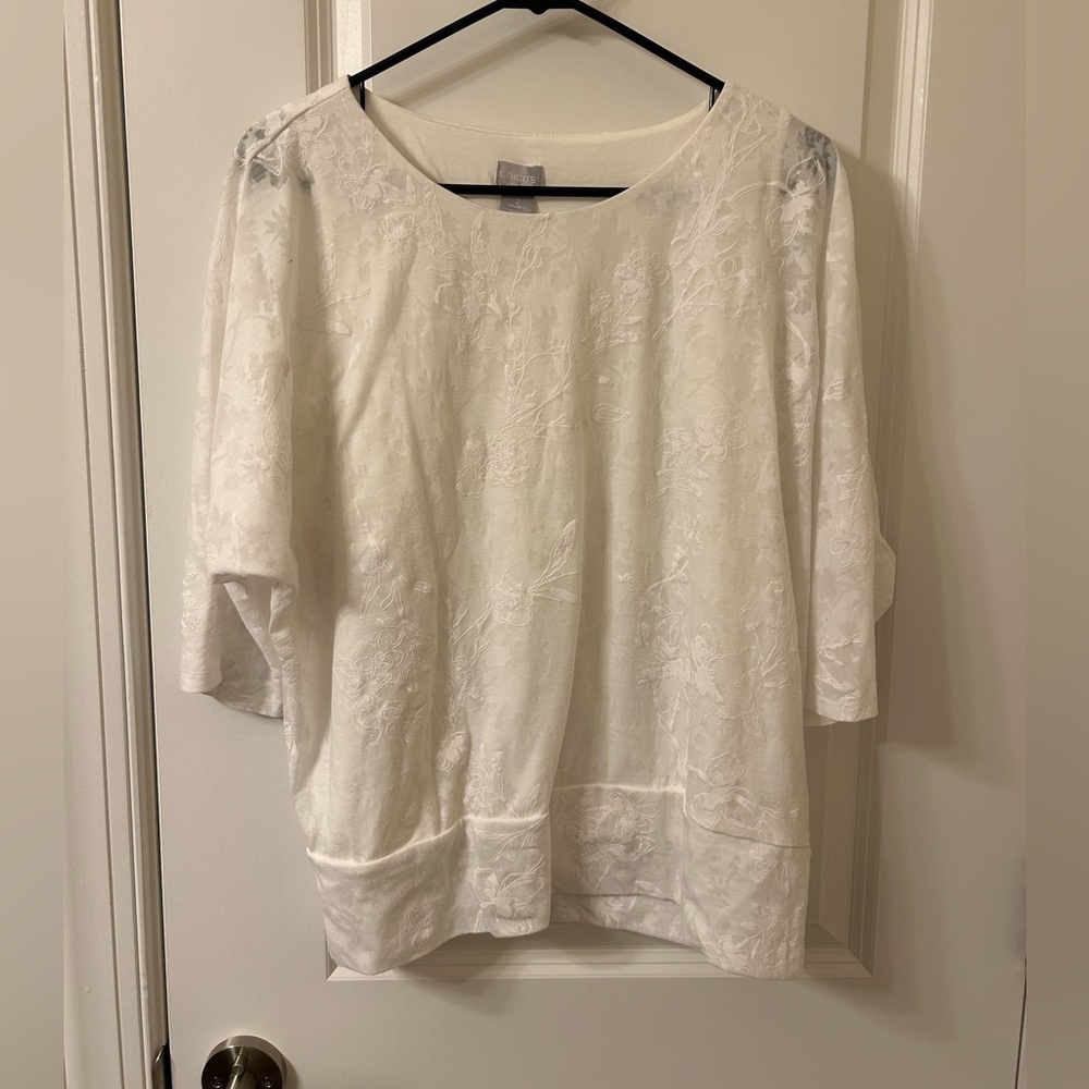 Chico's Floral Textured White Blouse